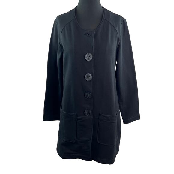 Neon Buddha Black Cardigan Sweater Round Neck Big Button Long Sleeve Sz Large L - Picture 1 of 9